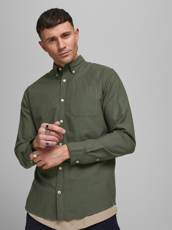 Jack & Jones Pánska ľahká košeľa Jack & Jones Oxford Khaki