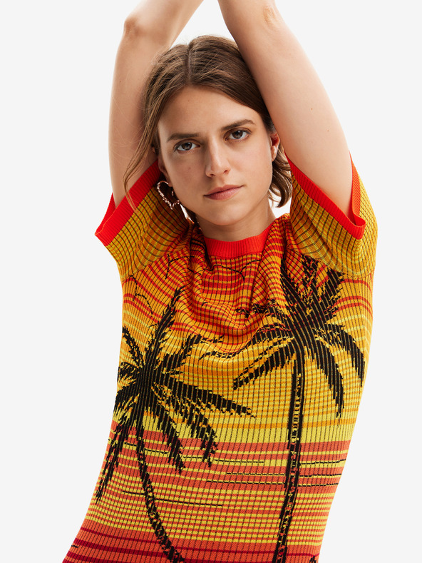 Desigual Žltooranžové dámske šaty Desigual Bipalmeri