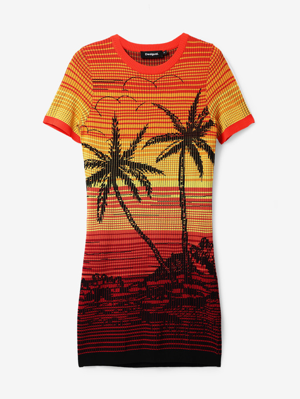 Desigual Žltooranžové dámske šaty Desigual Bipalmeri