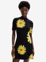 Desigual Desigual Margaritas žlto-čierne dámske kvetované šaty