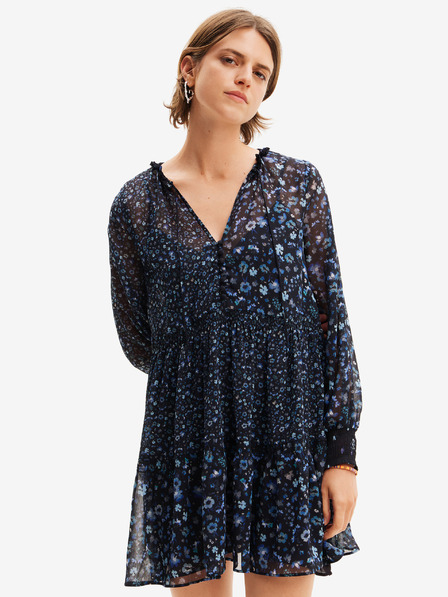 Desigual Tmavomodré dámske kvetinové šaty Desigual Duque
