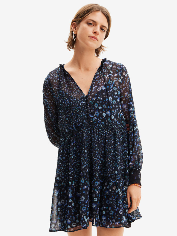 Desigual Tmavomodré dámske kvetinové šaty Desigual Duque