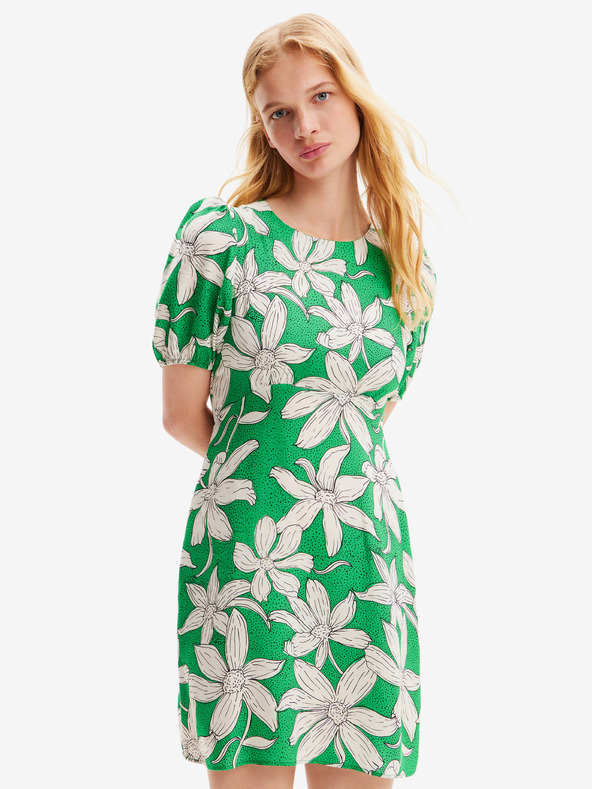 Desigual Desigual Nashville bielo-zelené dámske kvetované šaty