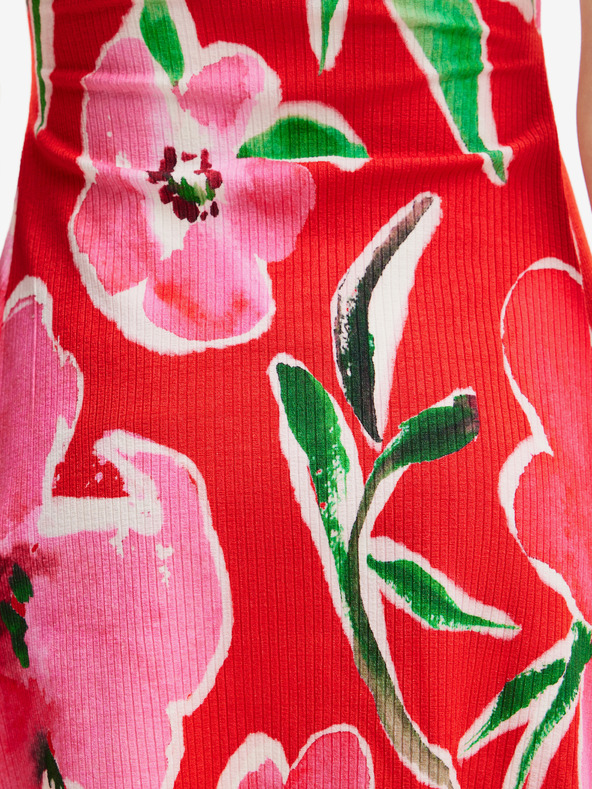 Desigual Červené dámske pletené šaty s kvetinovým vzorom Desigual Boston