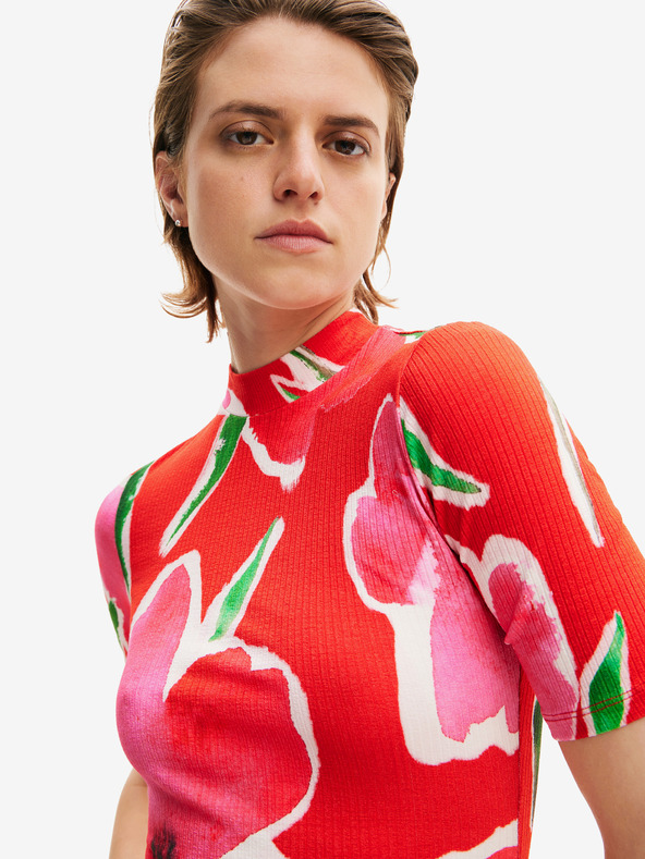 Desigual Červené dámske pletené šaty s kvetinovým vzorom Desigual Boston