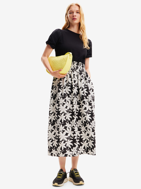 Desigual Bielo-čierne dámske kvetinové midi šaty Desigual Marlon