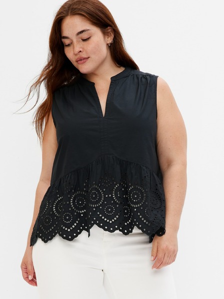 GAP Bavlnený peplum crop top s čipkou GAP