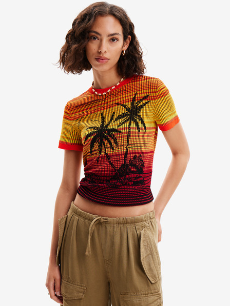 Desigual Žltooranžové dámske pletené tričko Desigual Dubai