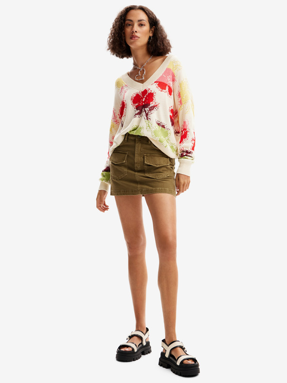 Desigual Červeno-krémový dámsky kvetinový sveter Desigual Join