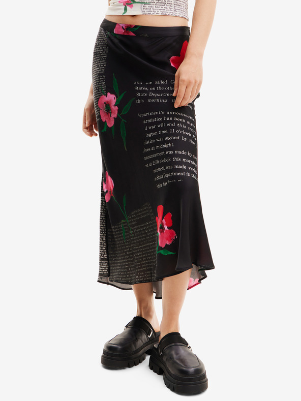 Desigual Čierna dámska kvetovaná saténová maxi sukňa Desigual Siracusa