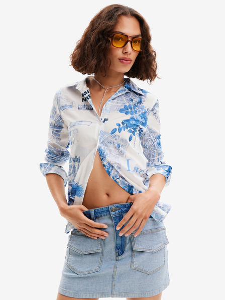 Desigual Modro-biela dámska vzorovaná košeľa Desigual Flowers Novinky