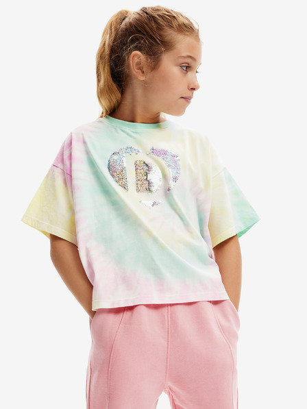 Desigual Desigual Daira žltozelené dievčenské batikované tričko