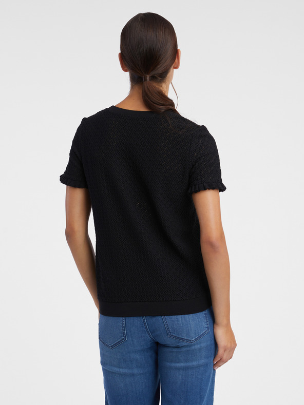 Orsay Čierne dámske vzorované úpletové tričko ORSAY