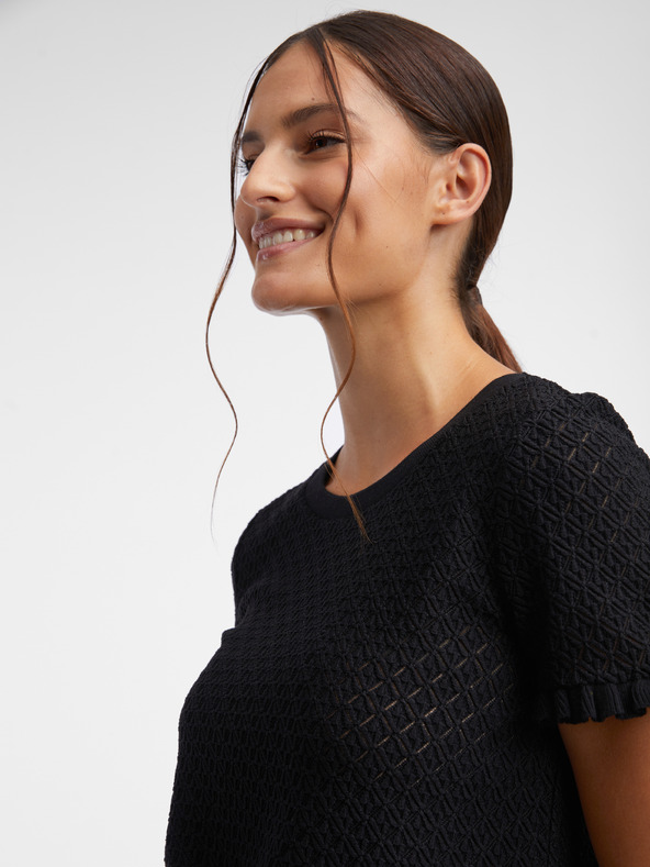 Orsay Čierne dámske vzorované úpletové tričko ORSAY