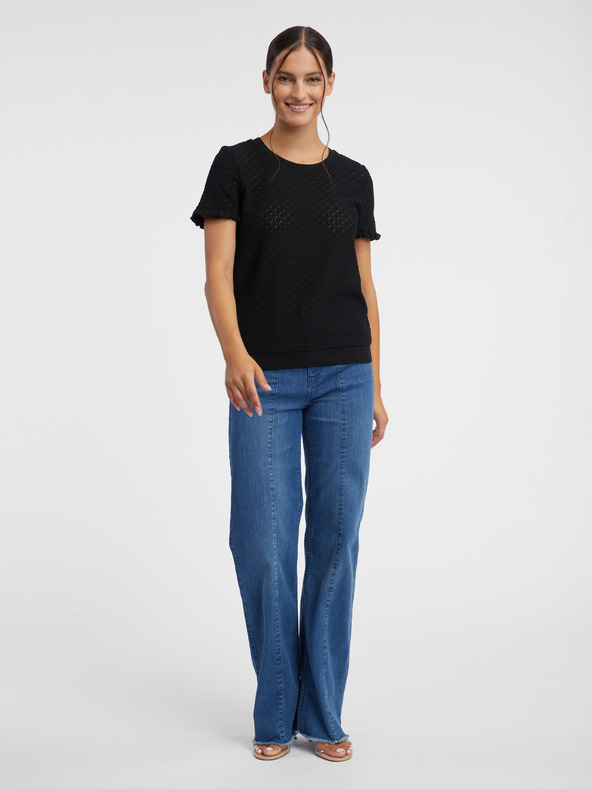 Orsay Čierne dámske vzorované úpletové tričko ORSAY