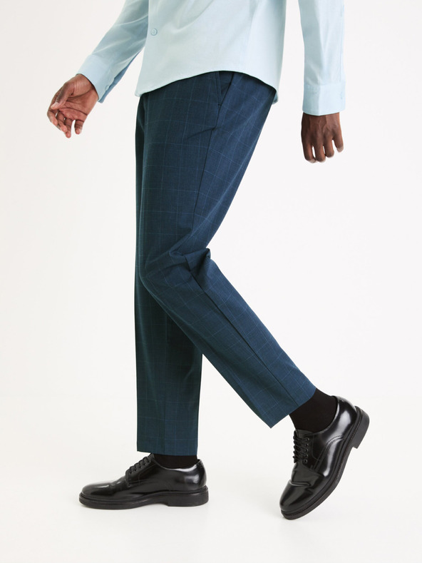 Celio Tmavomodré pánske kockované skrátené nohavice Celio Gochecko