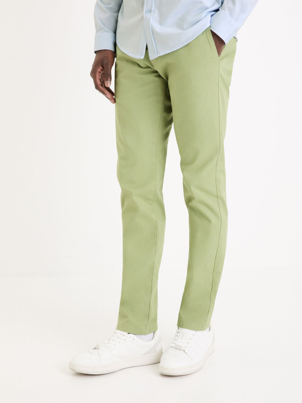 Celio Svetlozelené pánske chino nohavice Celio Tocharles