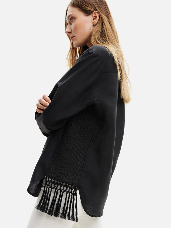 Desigual Čierna dámska košeľa nadmernej veľkosti s ľanovými strapcami Desigual