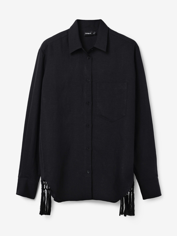 Desigual Čierna dámska košeľa nadmernej veľkosti s ľanovými strapcami Desigual