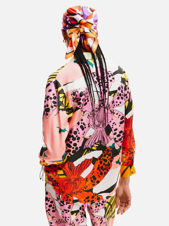 Desigual Červeno-ružová dámska vzorovaná hodvábna blúzka Desigual Ericeira Lacroix