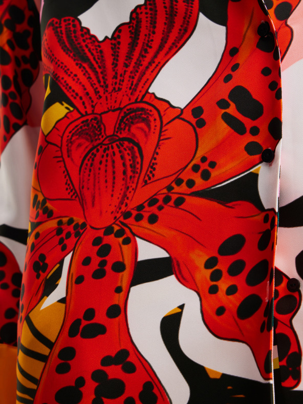 Desigual Červeno-ružová dámska vzorovaná hodvábna blúzka Desigual Ericeira Lacroix