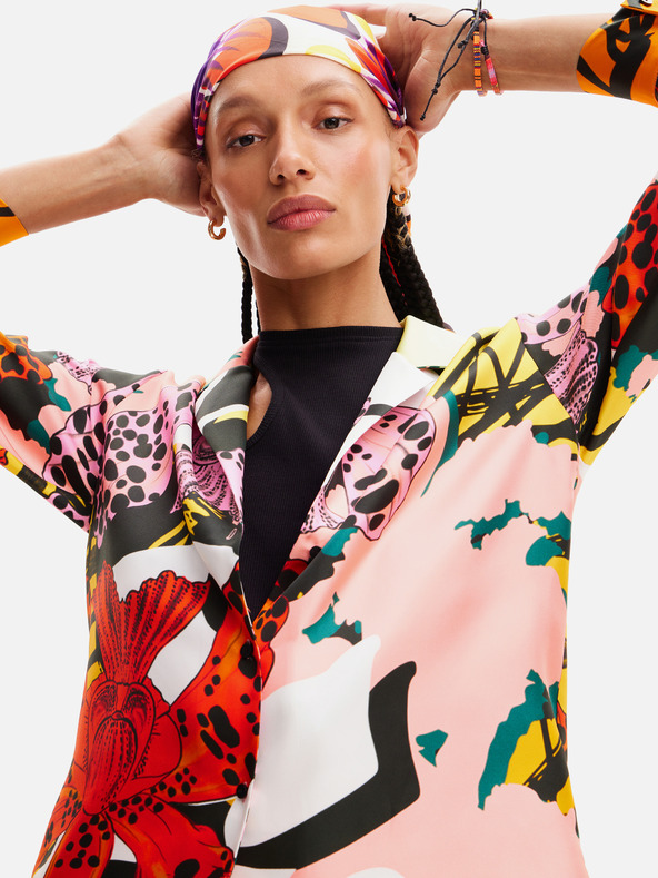 Desigual Červeno-ružová dámska vzorovaná hodvábna blúzka Desigual Ericeira Lacroix