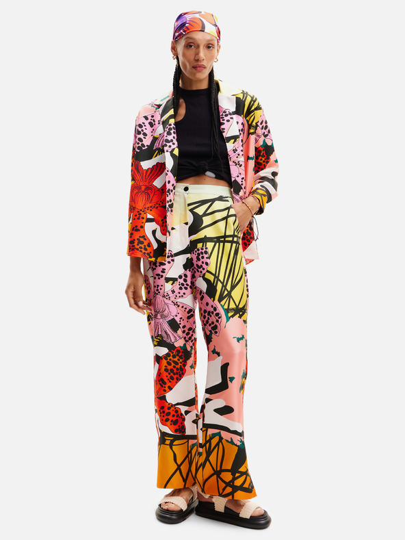 Desigual Červeno-ružová dámska vzorovaná hodvábna blúzka Desigual Ericeira Lacroix