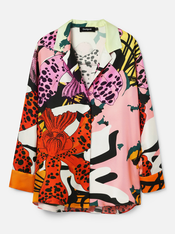 Desigual Červeno-ružová dámska vzorovaná hodvábna blúzka Desigual Ericeira Lacroix
