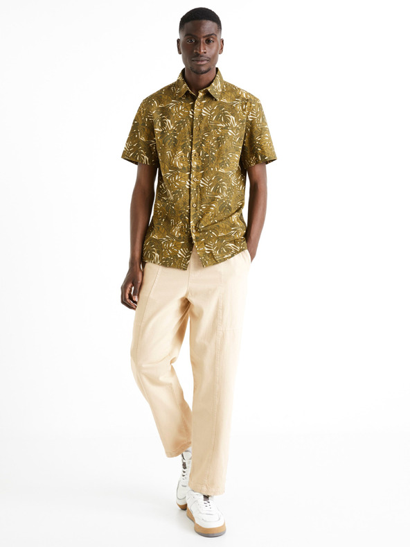 Celio Khaki pánska vzorovaná košeľa Celio Daprinti