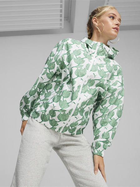 Puma Bielo-zelená dámska ľahká vzorovaná bunda Puma Blossom AOP Windbreaker