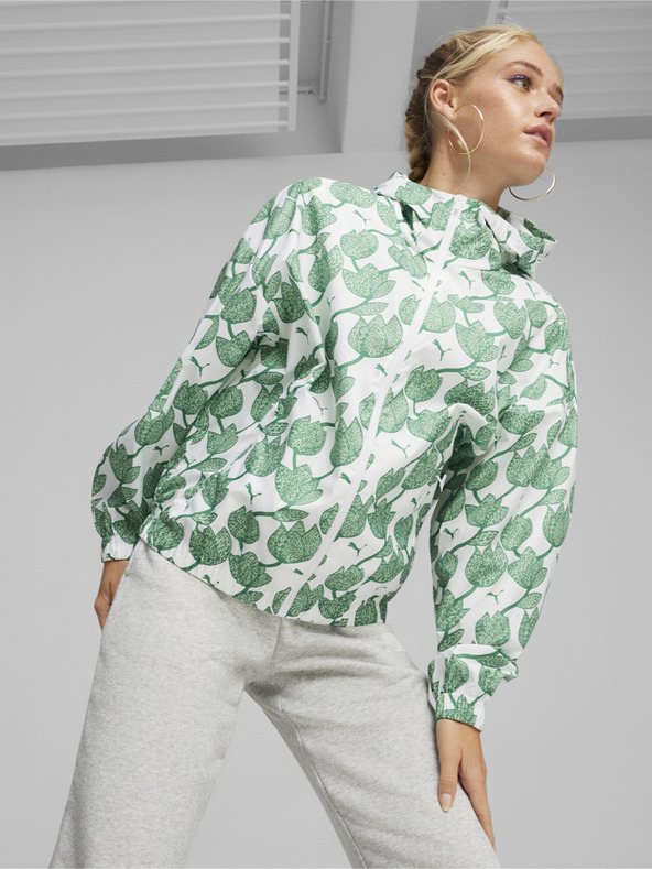 Puma Bielo-zelená dámska ľahká vzorovaná bunda Puma Blossom AOP Windbreaker