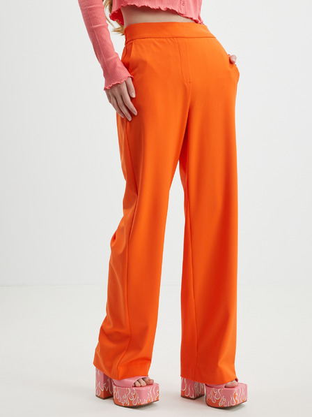Vero Moda Oranžové dámske nohavice so širokými nohavicami VERO MODA Lis Cookie