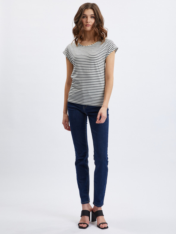 Orsay Krémovo-modré dámske pruhované tričko ORSAY