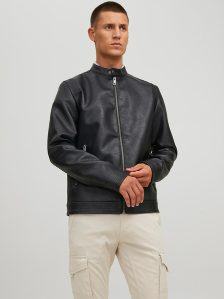 Jack & Jones Čierna pánska kožená bunda Jack & Jones Rocky