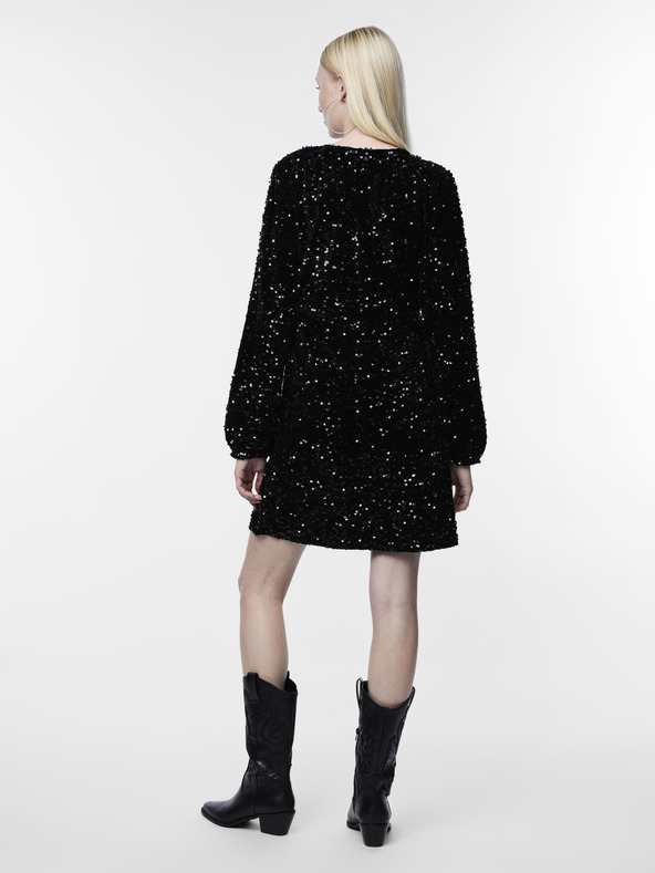 Pieces Čierne dámske flitrové šaty Pieces Kam