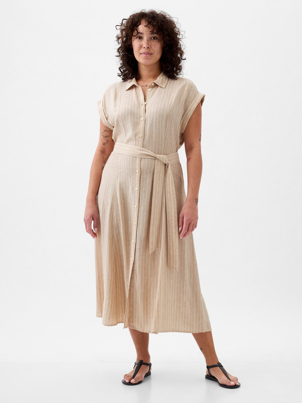 GAP Ľanové košeľové midi šaty GAP