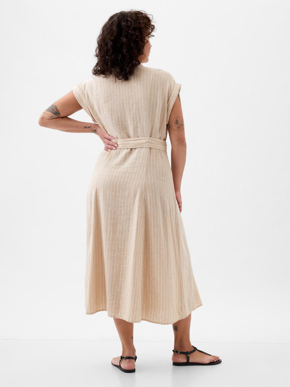 GAP Ľanové košeľové midi šaty GAP