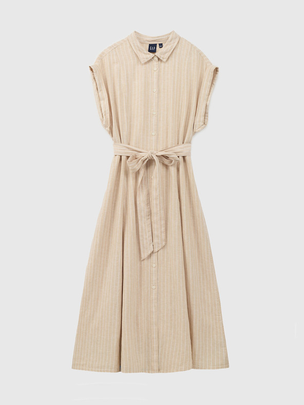 GAP Ľanové košeľové midi šaty GAP