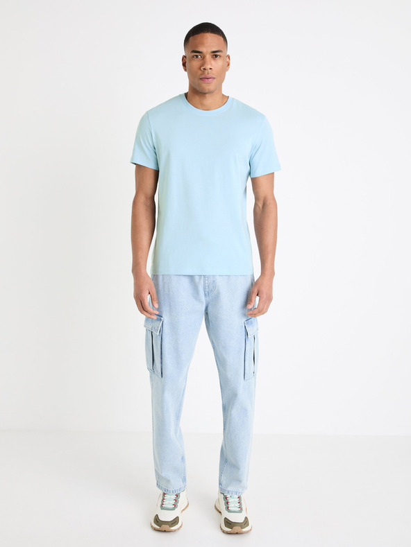 Celio Svetlomodré pánske základné tričko Celio Tebase