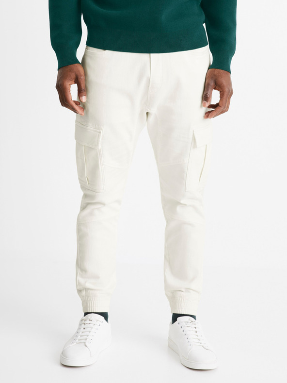 Celio Krémové pánske cargo nohavice Celio Cokit4