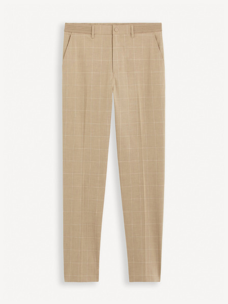 Celio Béžové pánske kockované chino nohavice Celio Gocarreau