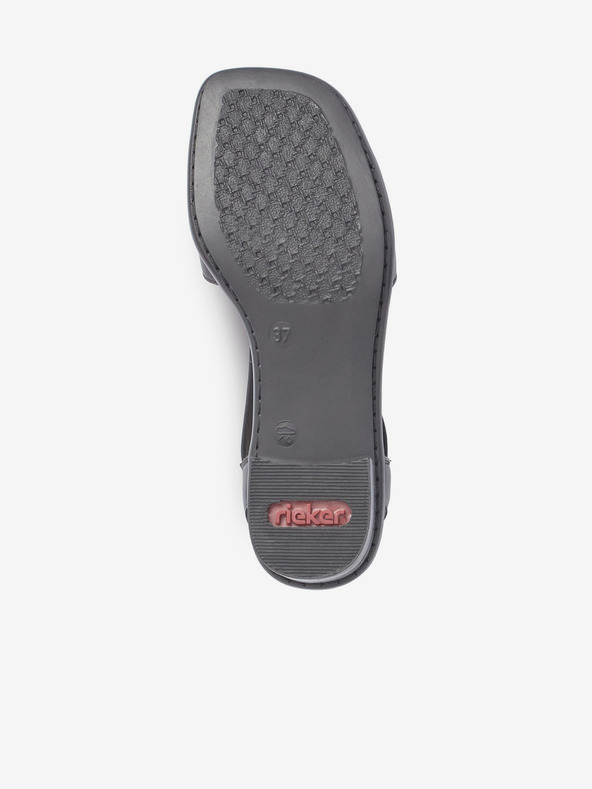 Rieker Čierne dámske kožené sandále na podpätku Rieker