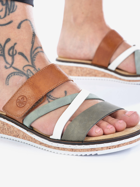 Rieker Hnedo-zelené dámske šľapky Rieker