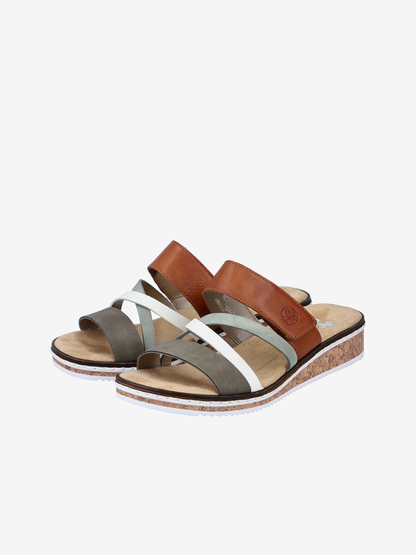 Rieker Hnedo-zelené dámske šľapky Rieker