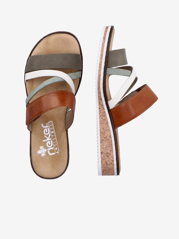 Rieker Hnedo-zelené dámske šľapky Rieker