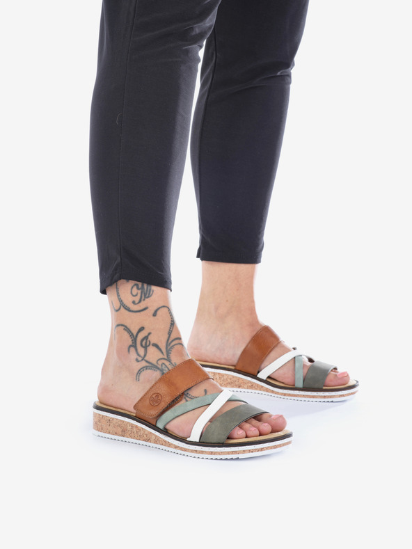 Rieker Hnedo-zelené dámske šľapky Rieker