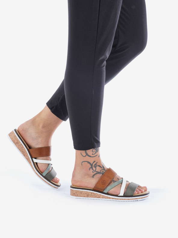 Rieker Hnedo-zelené dámske šľapky Rieker