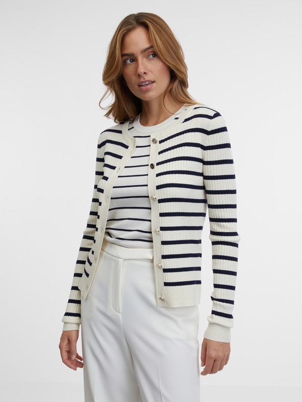 Orsay Krémový dámsky pruhovaný kardigán ORSAY