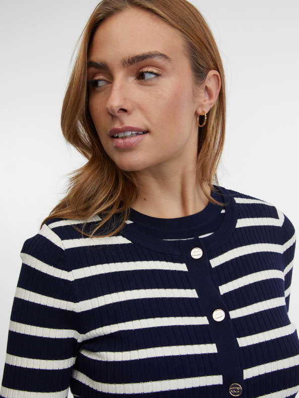 Orsay Tmavo modrý dámsky pruhovaný kardigán ORSAY