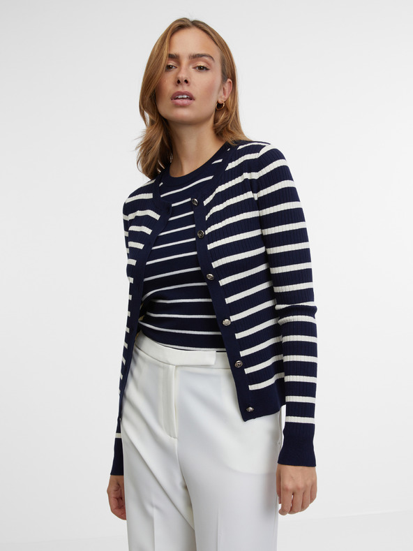 Orsay Tmavo modrý dámsky pruhovaný kardigán ORSAY
